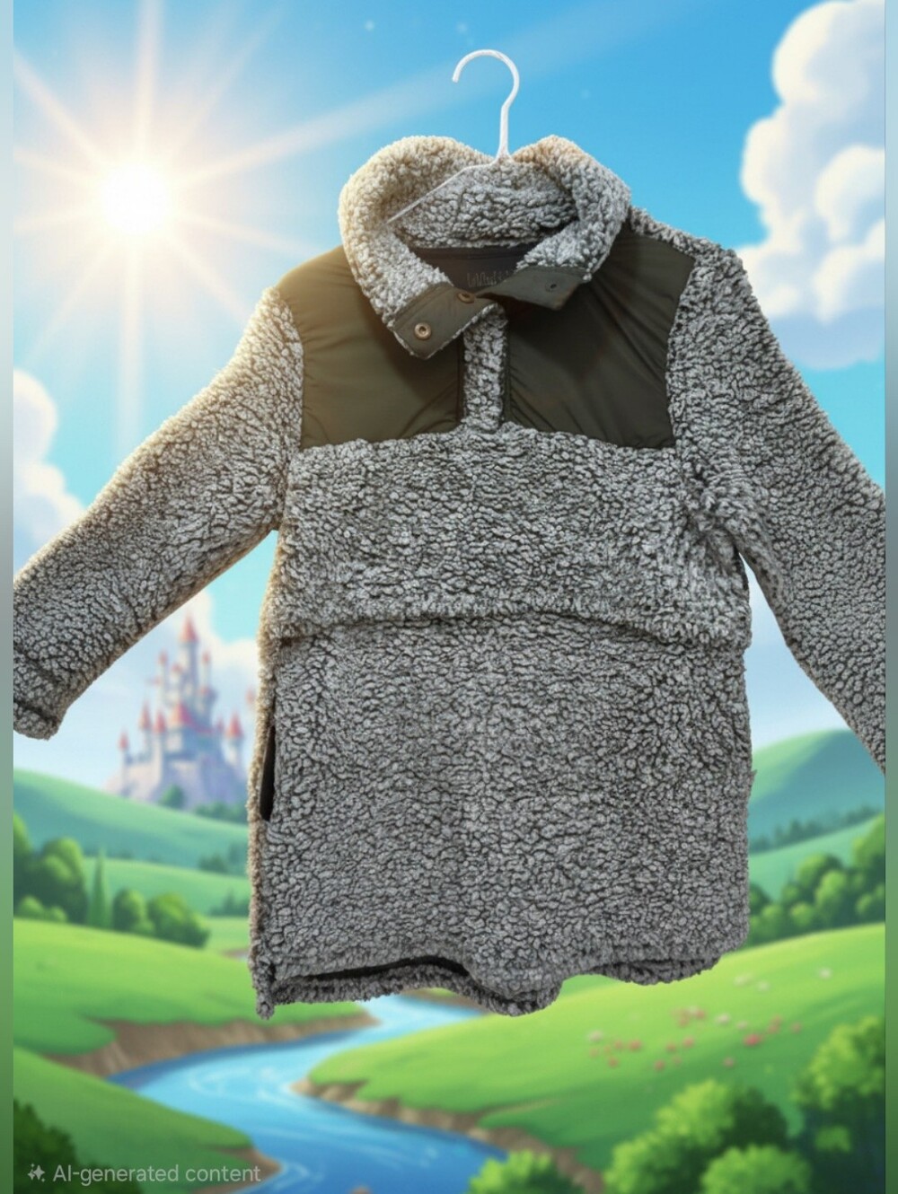 Latched Mama Olive Green & Light Gray Sherpa Pullover Jacket